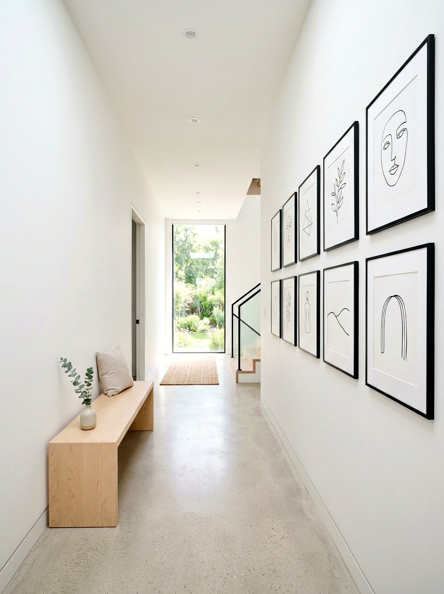 Minimalist line art display - 30 hallway gallery wall ideas