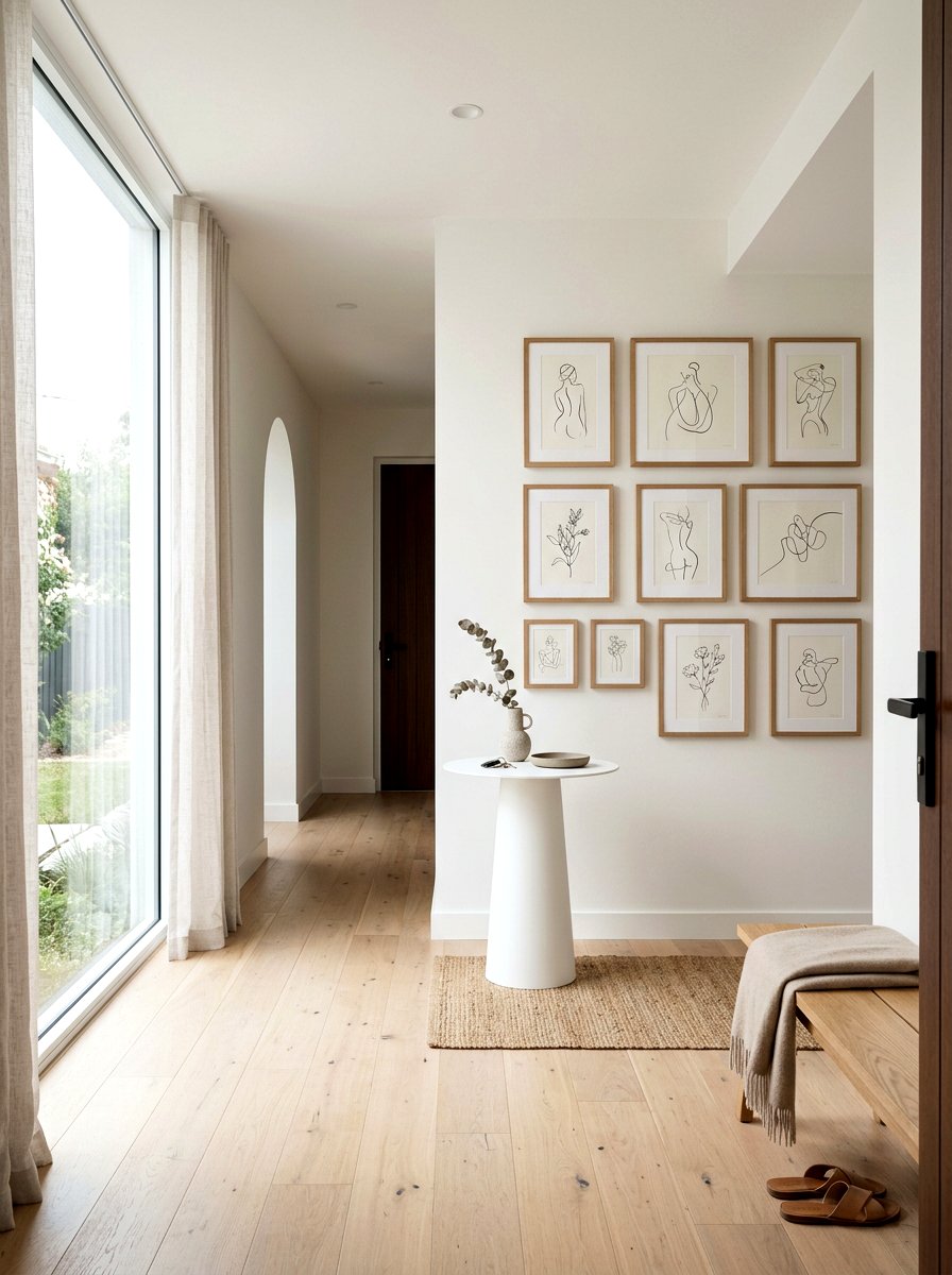Minimalist line art entry - 30 salon wall entry ideas