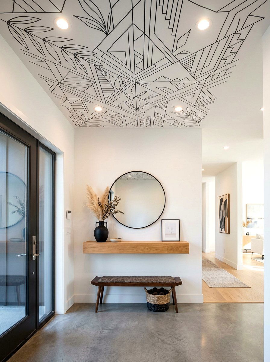 Minimalist line ceiling mural - 30 ceiling mural ideas