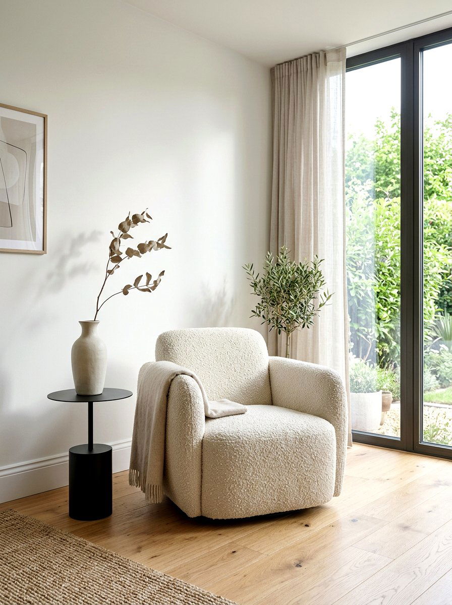 Minimalist living room boucle chair - 30 boucle chair corner ideas