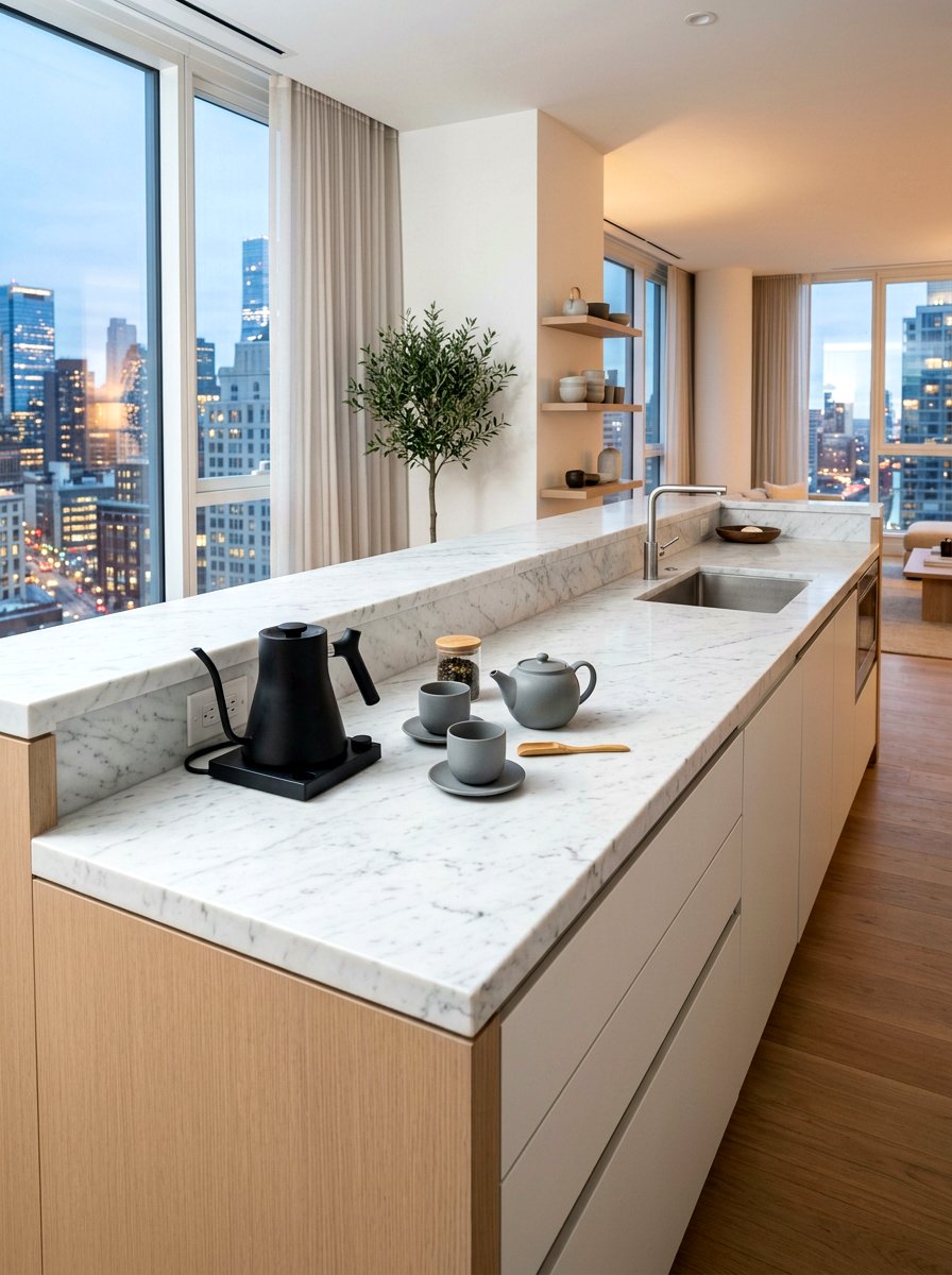 Minimalist marble tea counter - 30 tea corner ideas