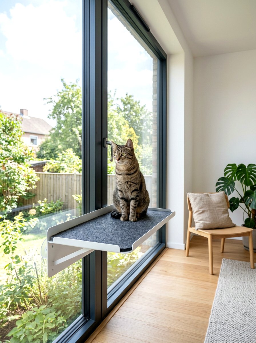 Minimalist metal cat shelf - 30 cat window perch ideas