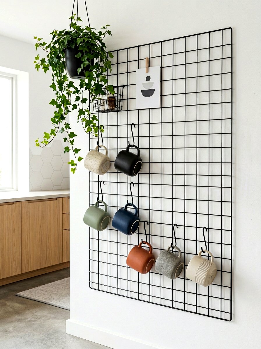 Minimalist metal grid - 30 mug display ideas