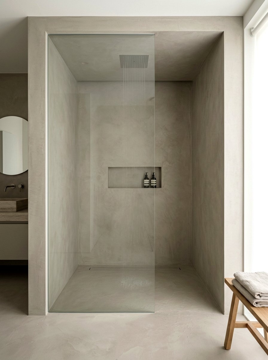 Minimalist microcement shower - 30 microcement shower ideas
