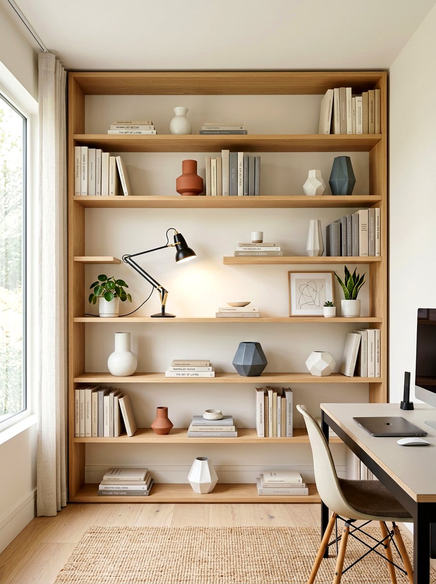 Minimalist office bookshelf styling - 30 office bookshelf styling ideas