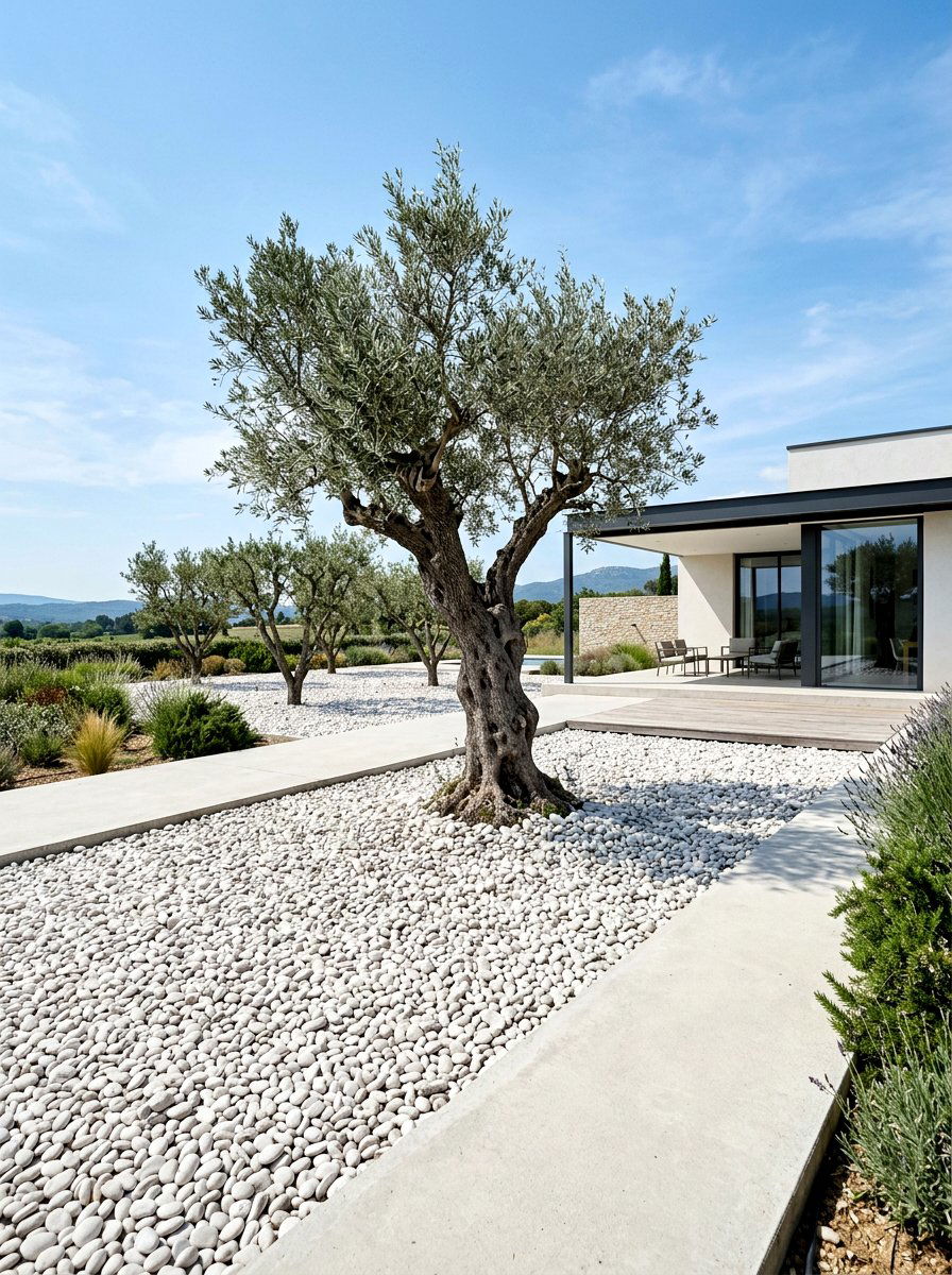 Minimalist olive tree garden - 30 olive grove backyard ideas