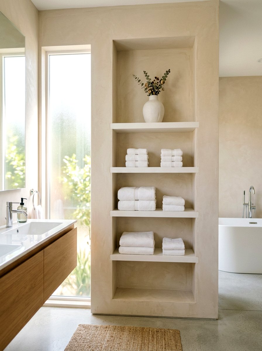 Minimalist open shelving niche - 30 recessed medicine niche ideas