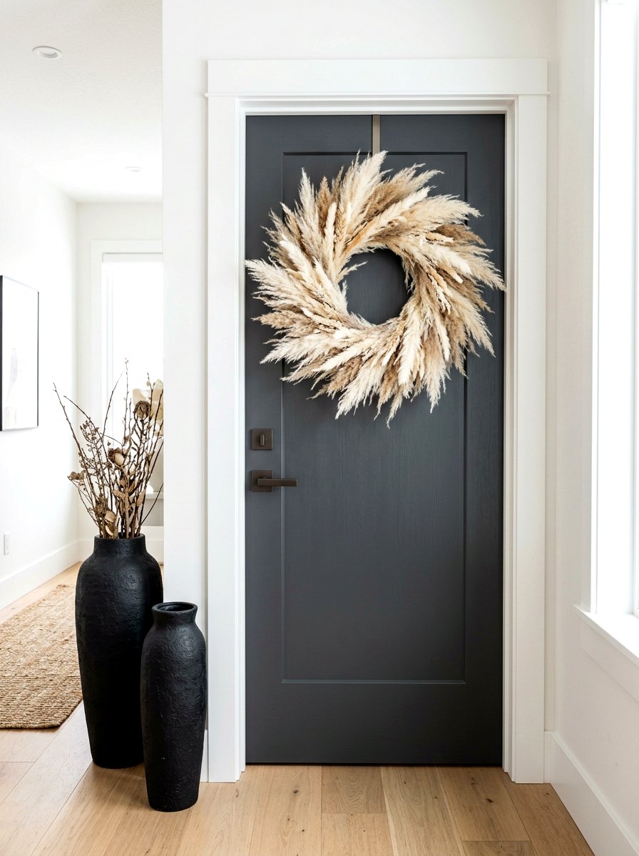 Minimalist pampas grass wreath - 30 exterior wreath display ideas