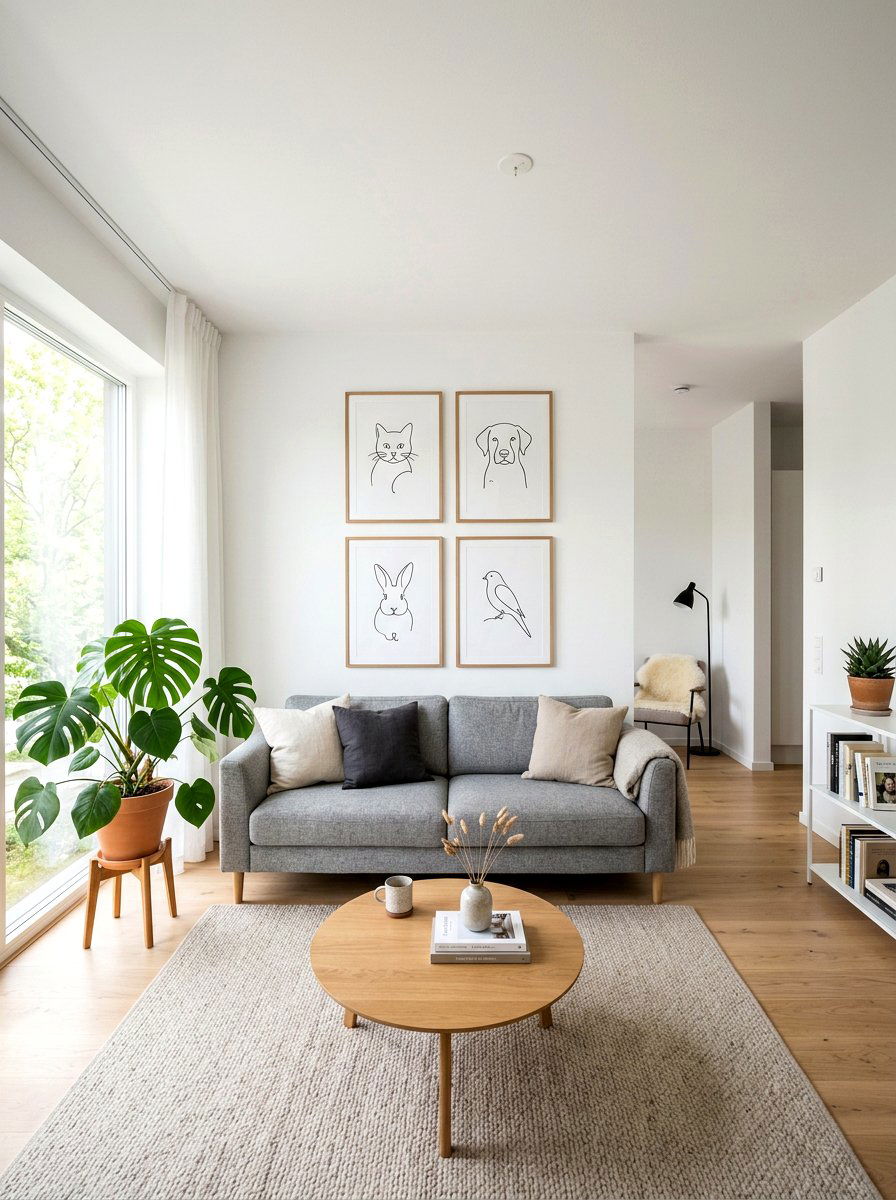 Minimalist pet line art drawing - 30 pet portrait wall ideas