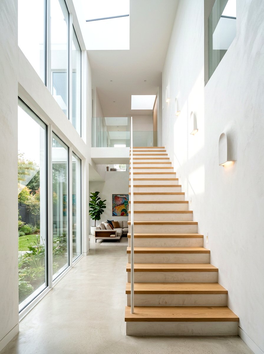 Minimalist plaster wall light fixtures - 30 statement staircase lighting ideas