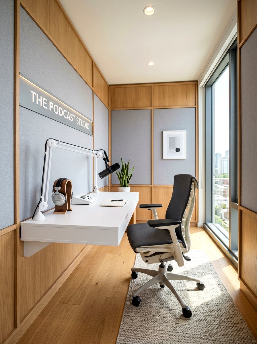 Minimalist podcast studio - 30 podcast room ideas