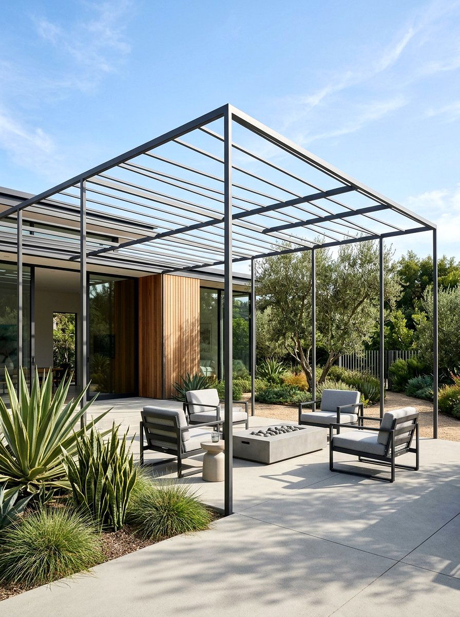 Minimalist steel pergola frame - 30 pergola ideas