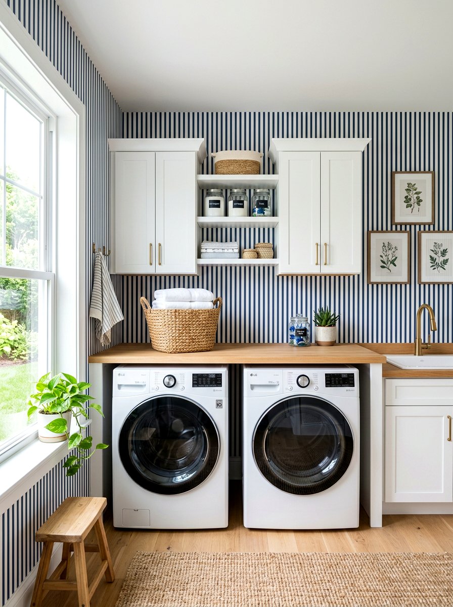 Minimalist stripe wallpaper laundry room - 30 wallpaper accent wall ideas