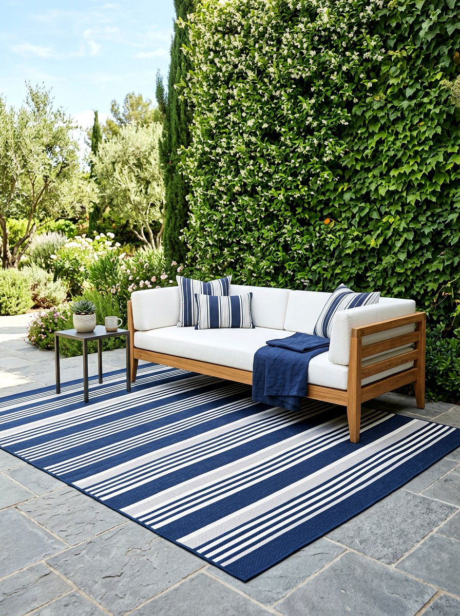Minimalist striped patio rug - 30 striped outdoor rug ideas