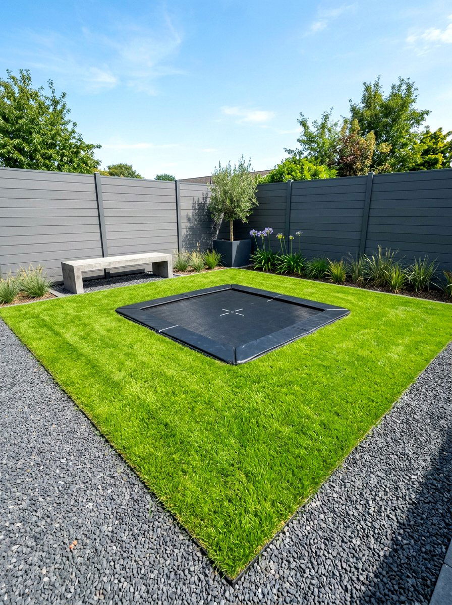 Minimalist trampoline backyard - 30 trampoline landscaping ideas