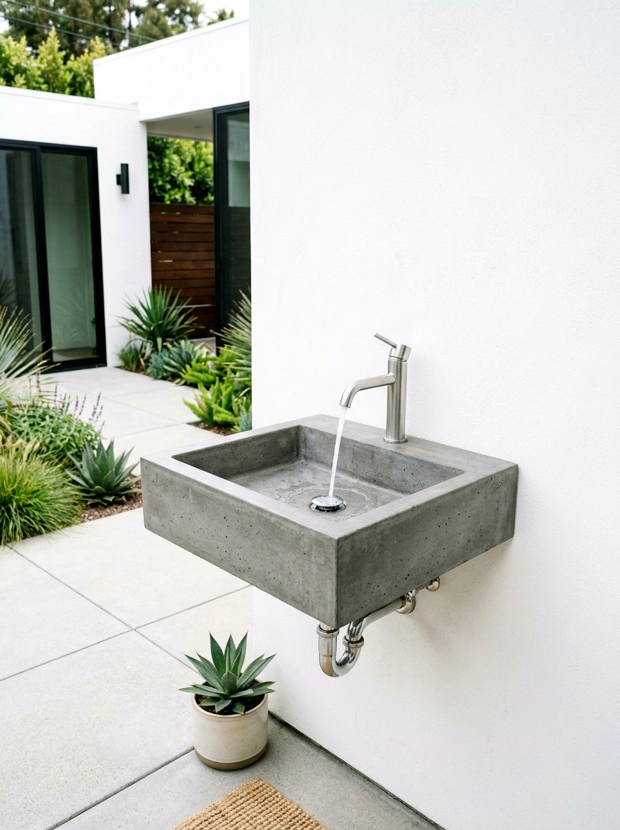 Minimalist wall hung outdoor sink - 30 outdoor sink station ideas
