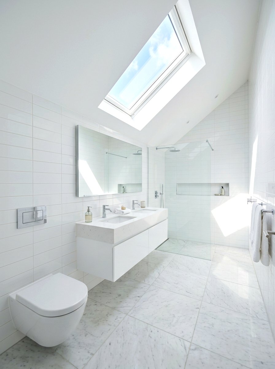 Minimalist white attic bathroom - 30 attic bathroom ideas