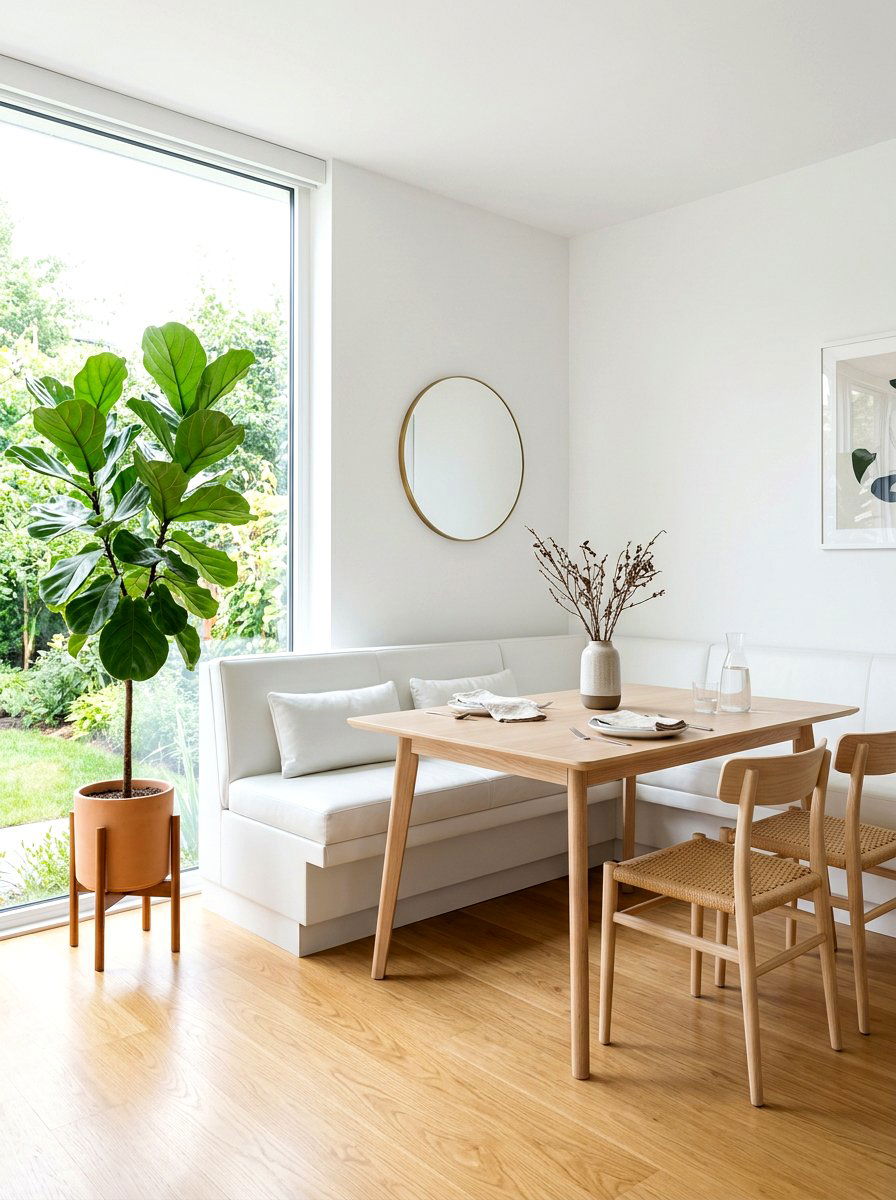 Minimalist white banquette - 30 curved banquette dining ideas