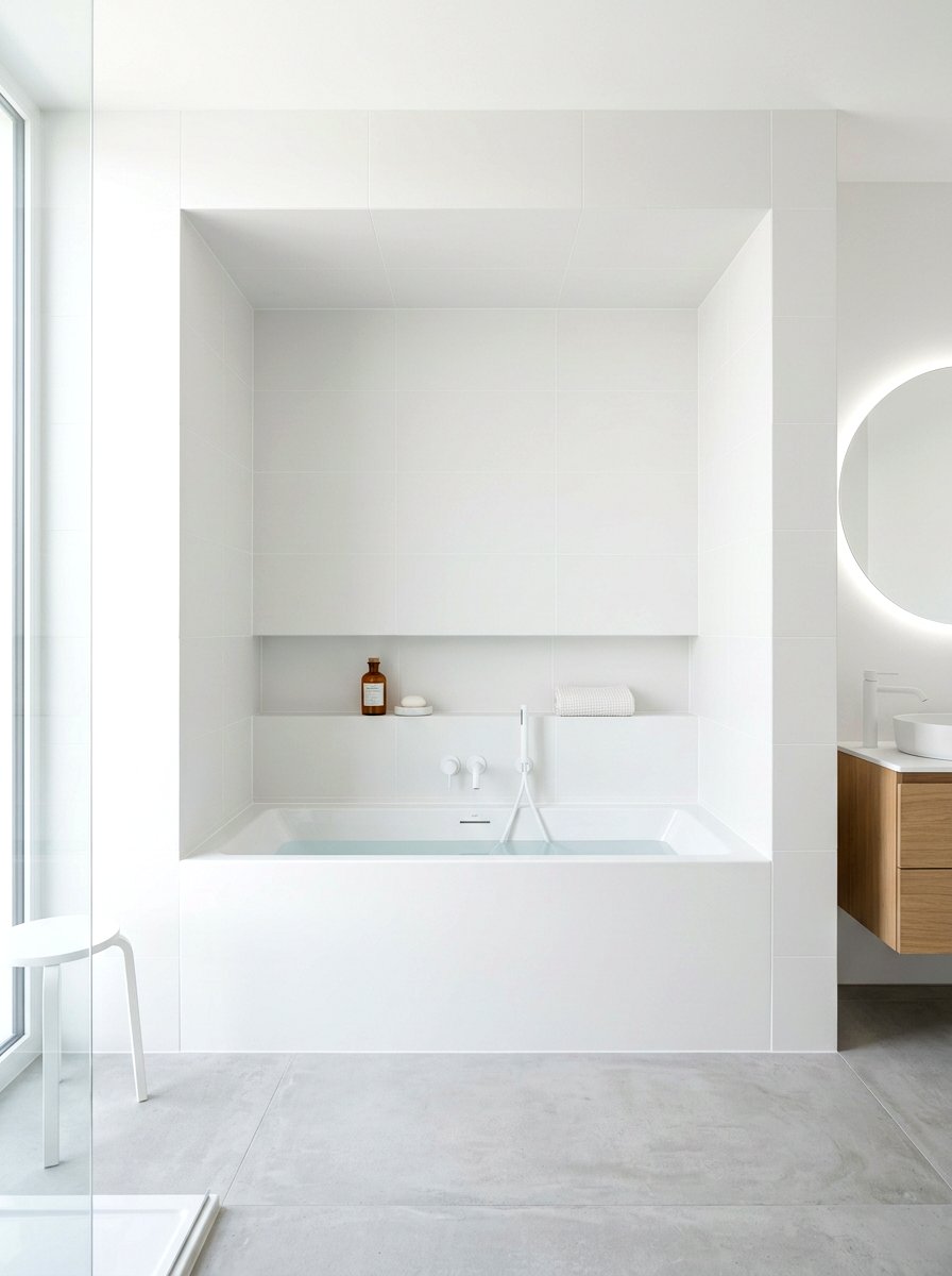 Minimalist white bathtub niche - 30 tub niche ideas