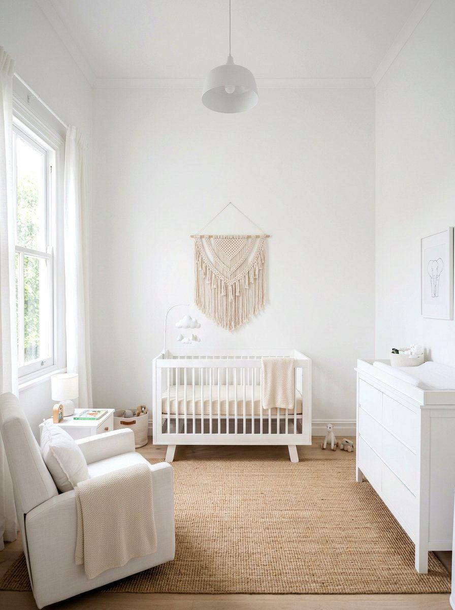 Minimalist white boho nursery - 30 boho nursery ideas