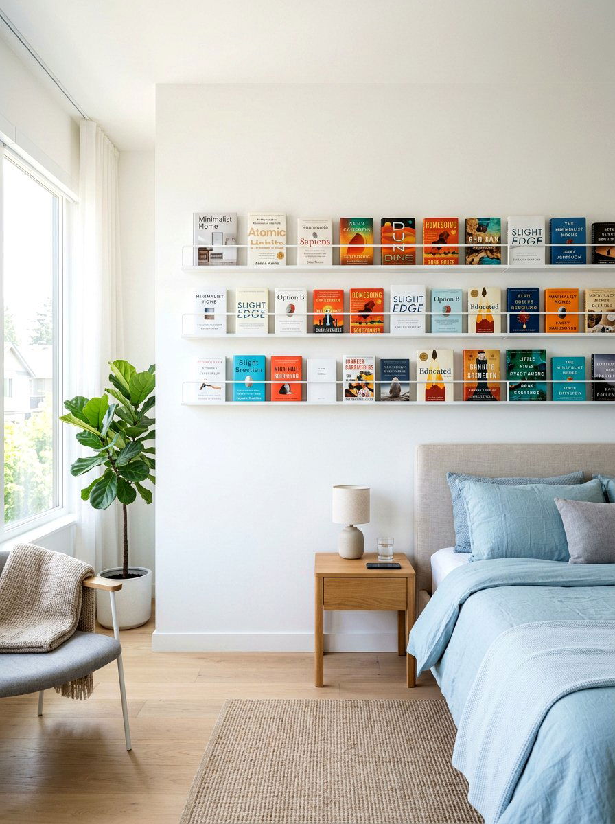 Minimalist white book ledge - 30 book lover teen room ideas