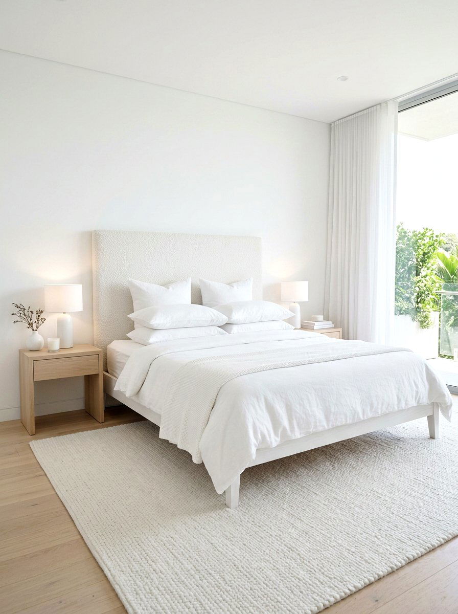 Minimalist white boucle headboard - 30 boucle headboard ideas