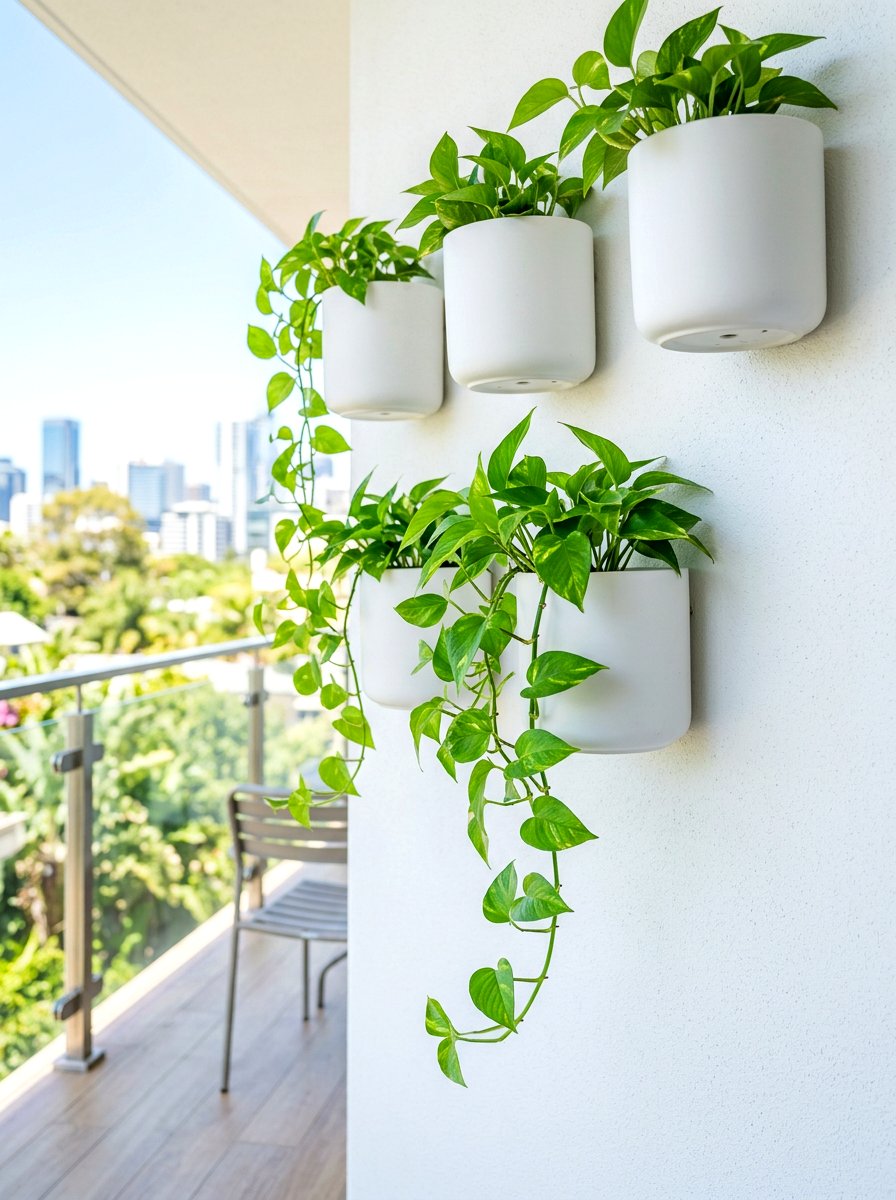 Minimalist white ceramic wall pot - 30 balcony planter wall ideas
