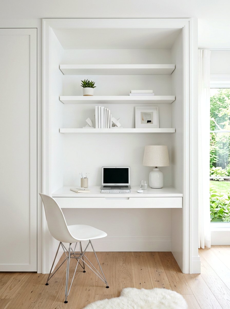 Minimalist white cloffice - 30 desk in closet ideas aesthetic