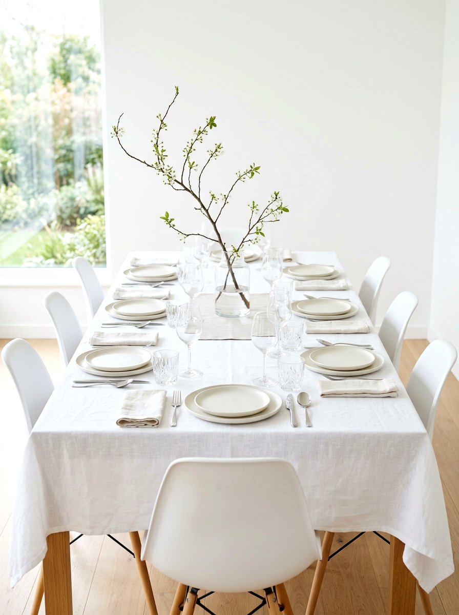 Minimalist white dinner table - 30 dinner party table ideas aesthetic