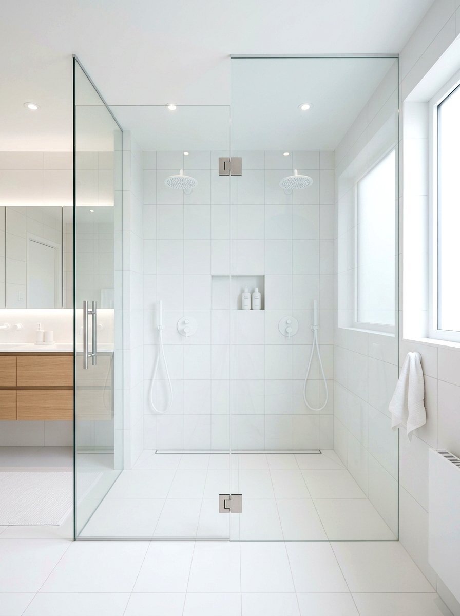 Minimalist white double shower - 30 double shower bathroom ideas