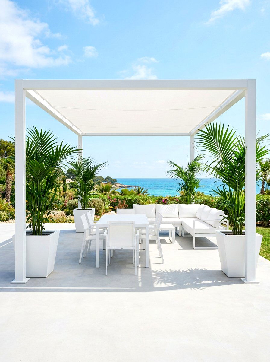 Minimalist white patio canopy - 30 patio canopy ideas