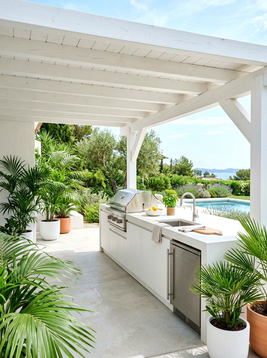 Minimalist white pergola kitchen - 30 pergola with kitchen ideas