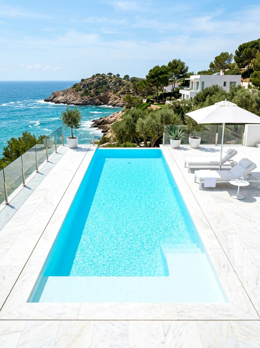 Minimalist white pool - 30 plunge pool backyard ideas aesthetic