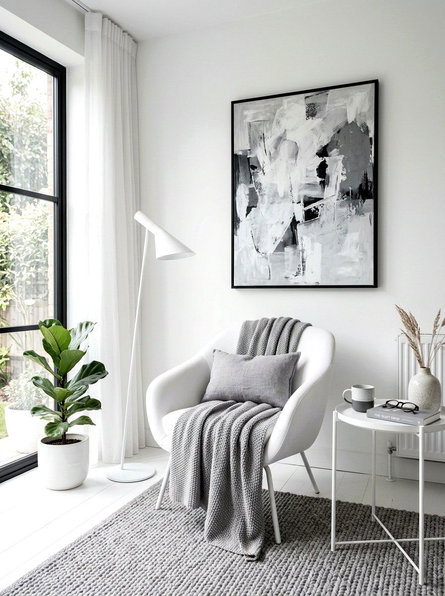 Minimalist white reading corner - 30 bedroom reading corner ideas