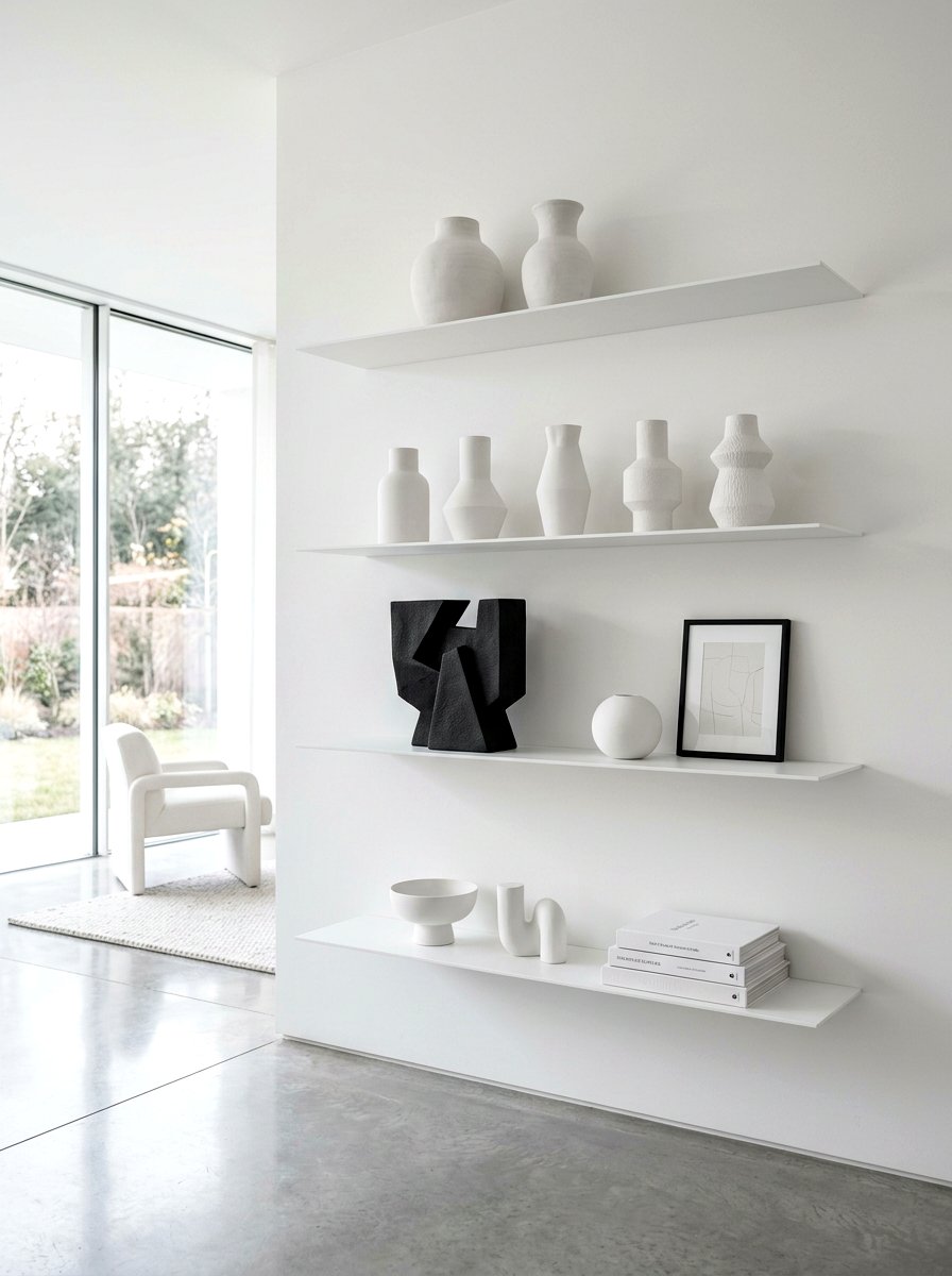 Minimalist white shelf - 30 wall shelf decor ideas