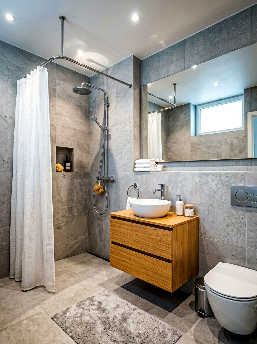 Minimalist white shower curtain - 30 shower curtain bathroom ideas