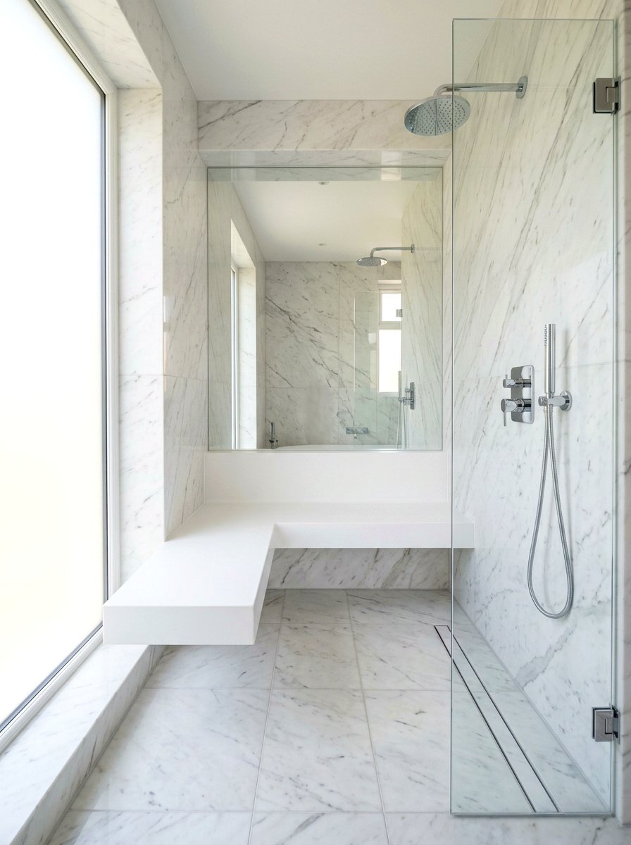 Minimalist white shower seat - 30 shower bench ideas