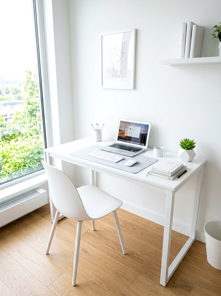 Minimalist white student desk - 30 homework nook ideas