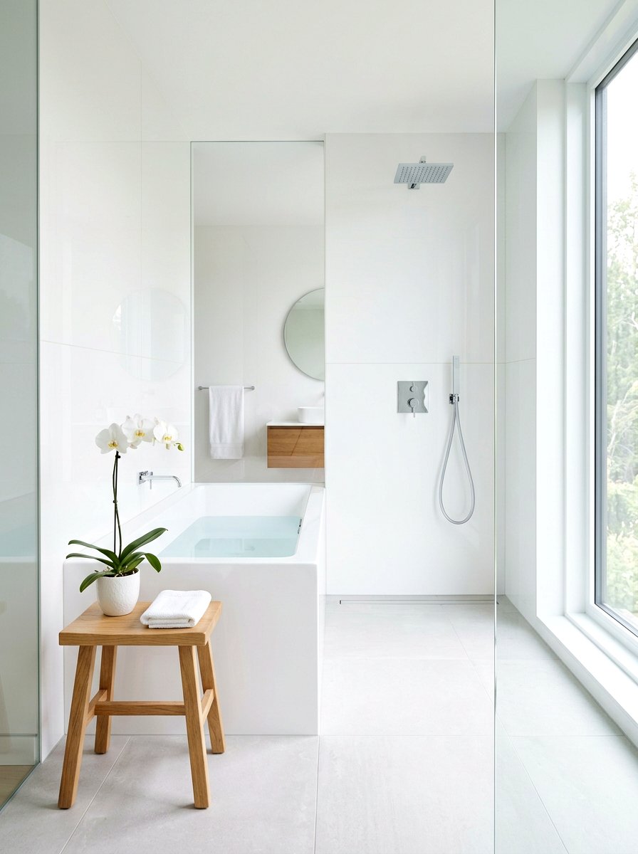 Minimalist white tub shower - 30 tub shower combo ideas