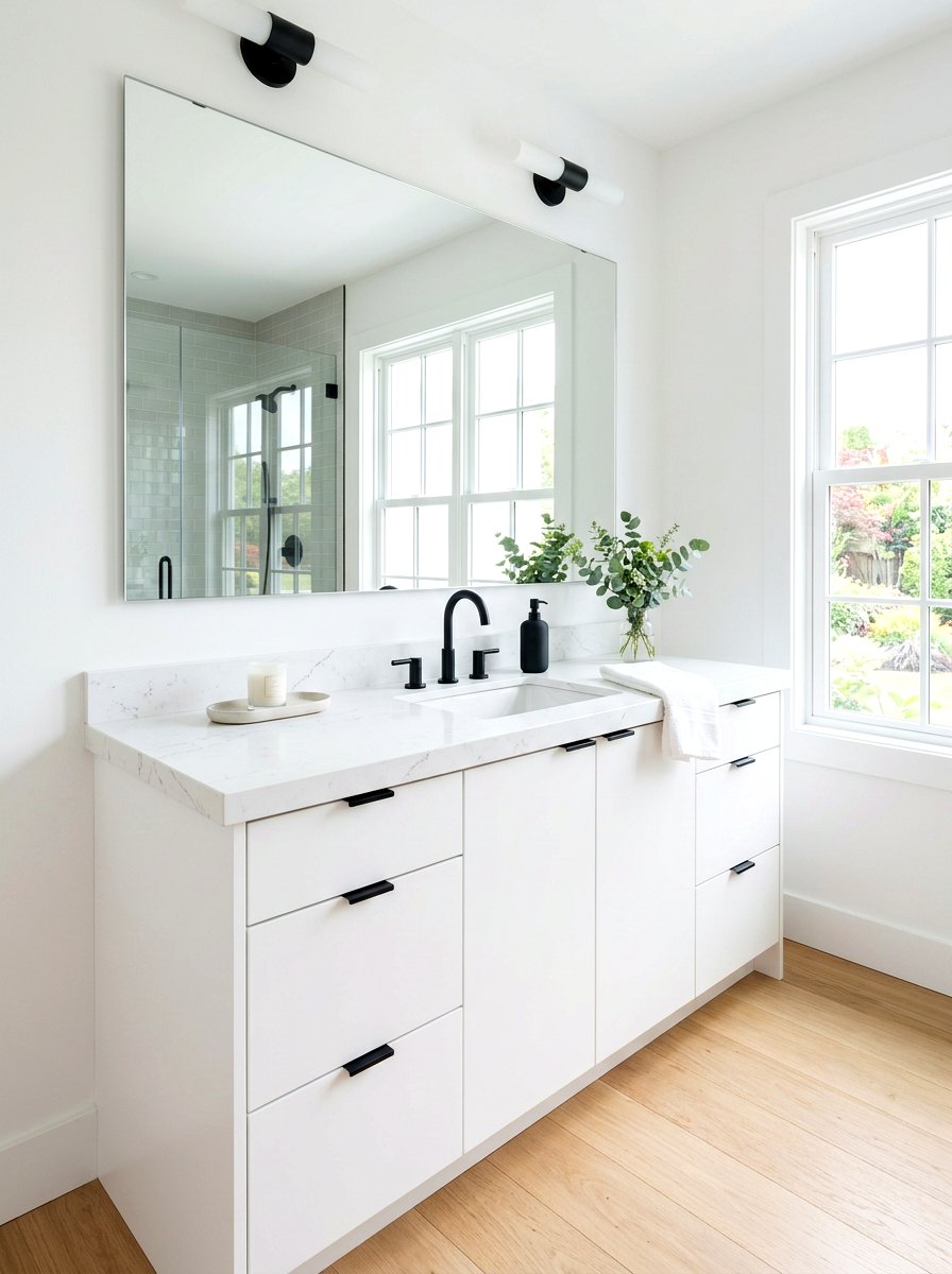 Minimalist white vanity - 30 powder room vanity ideas