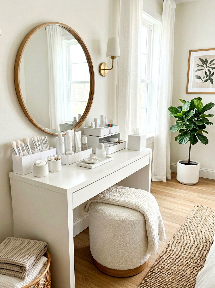 Minimalist white vanity organization - 30 vanity drawer organization ideas