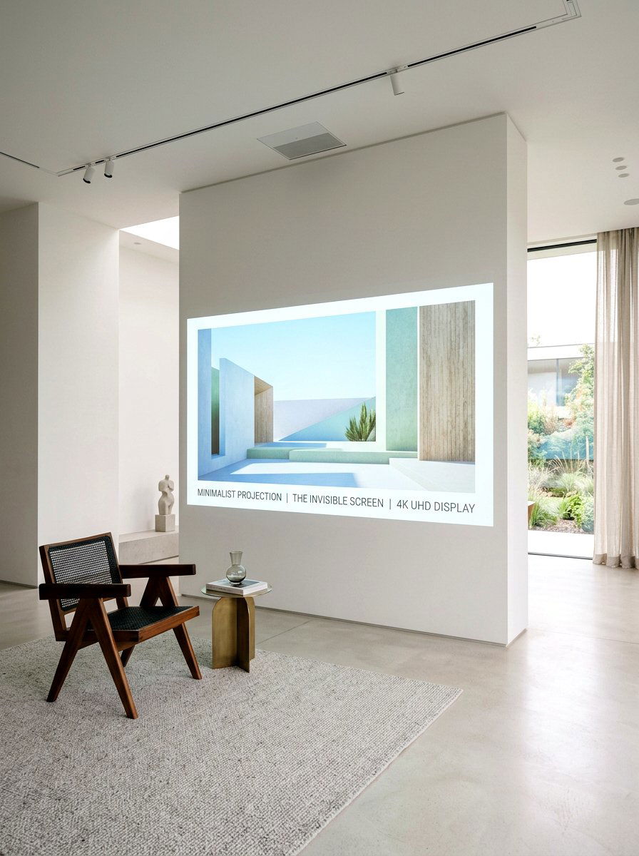Minimalist white wall projection - 30 projector room ideas