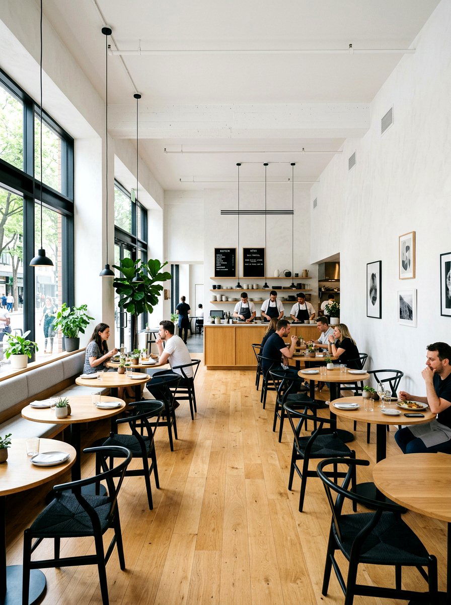 Minimalist white walls - 30 boutique restaurant dining ideas