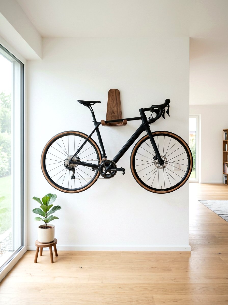 Minimalist wood bike hook - 30 garage bike storage ideas