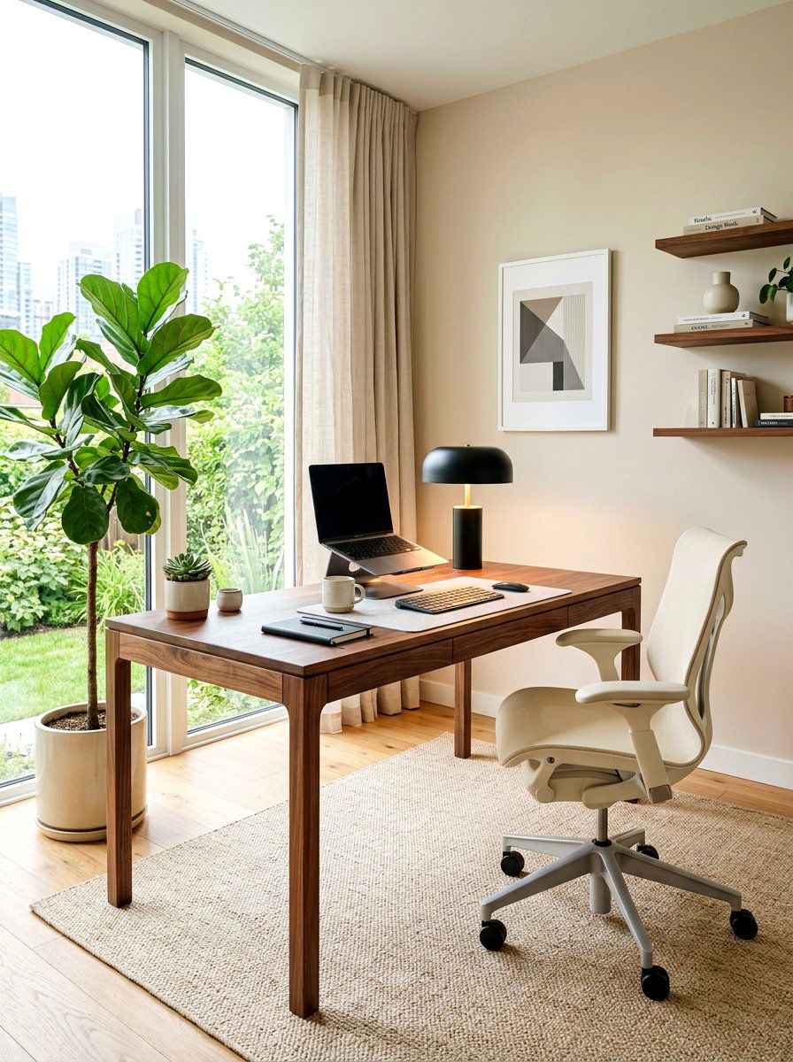 Minimalist wood desk - 30 quiet luxury office ideas