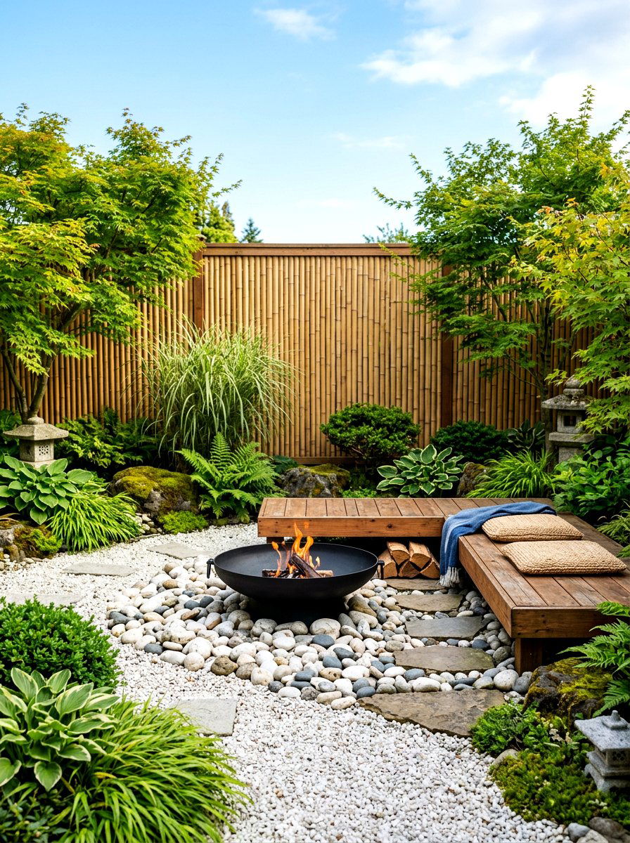 Minimalist zen fire pit - 30 gas fire lounge patio ideas