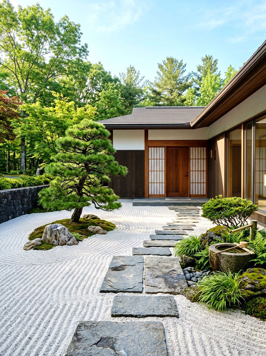Minimalist zen front yard - 30 evergreen front yard ideas