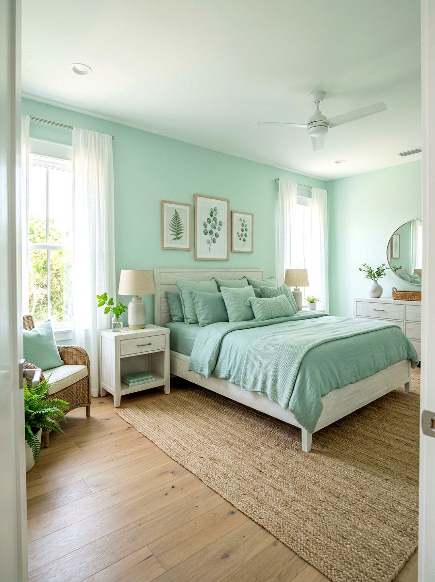 Mint Green Bedroom - 30 monochromatic bedroom ideas