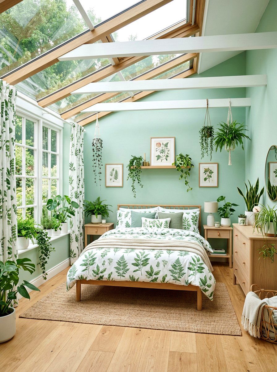Mint Green Botanical - 30 romantic floral bedroom ideas