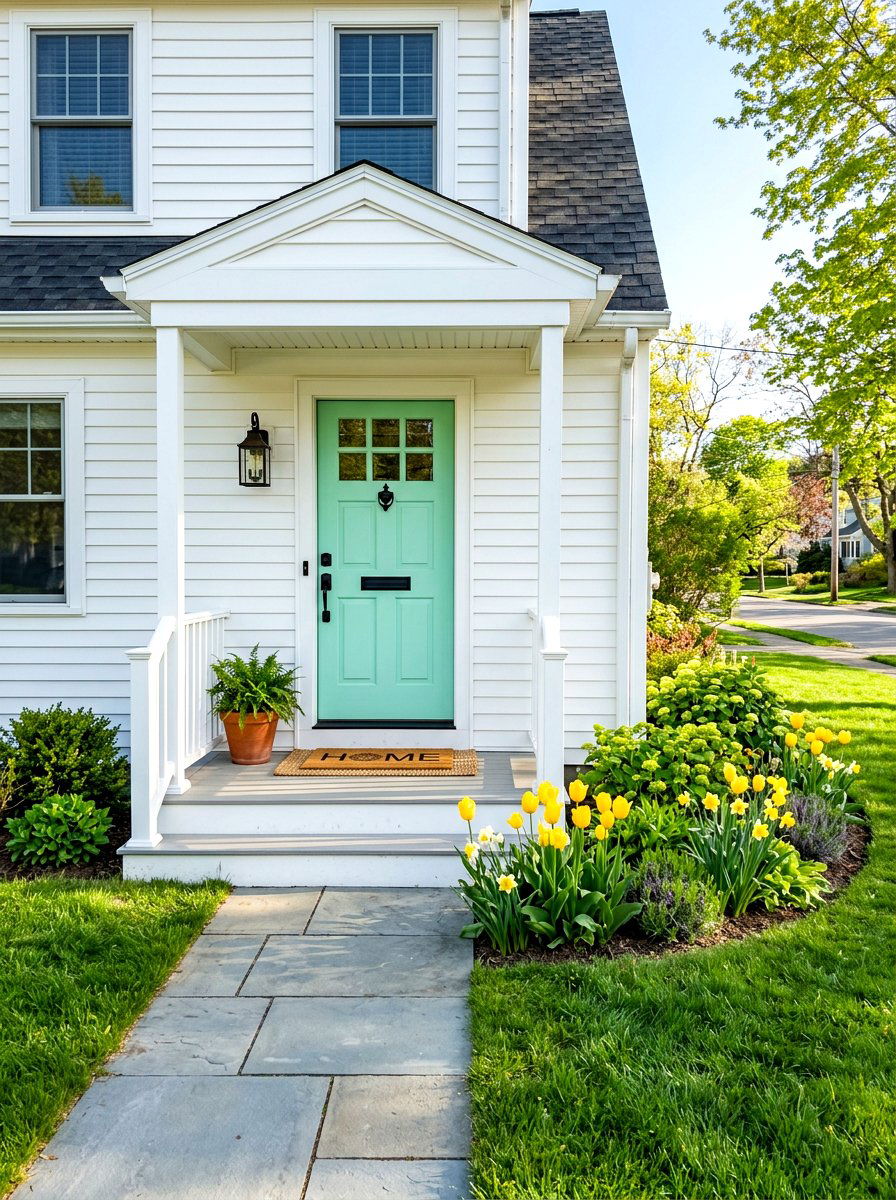Mint Green Cape Cod Front Door - 30 Cape Cod front door ideas